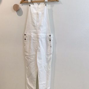 White jean overalls